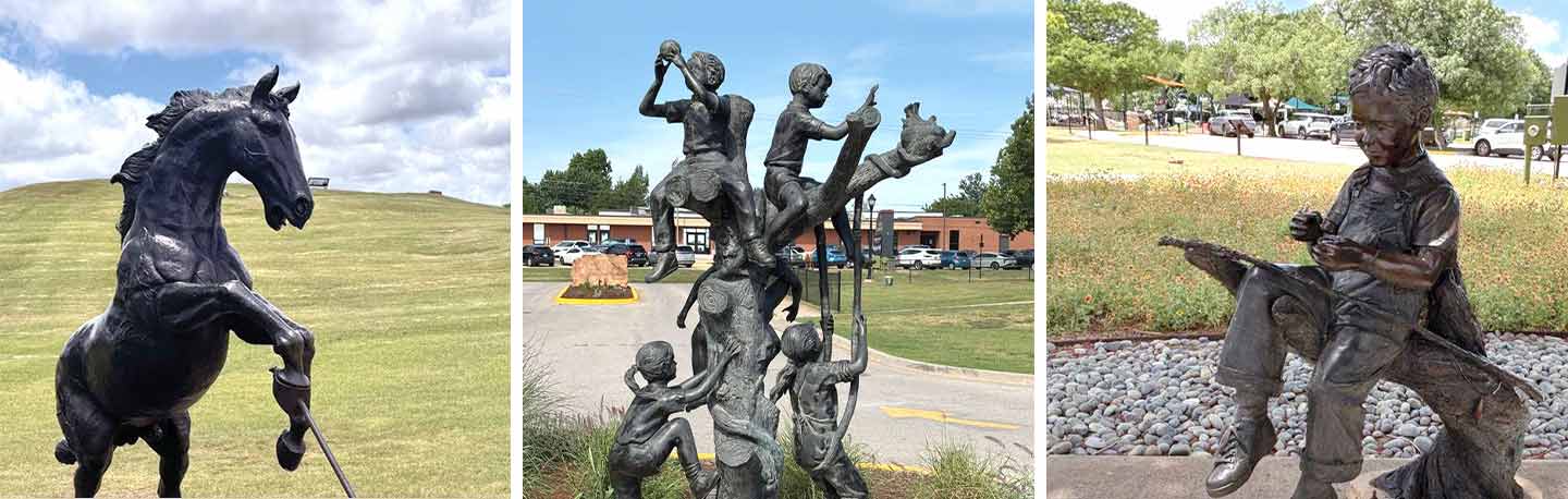 three bronze statues in yukon, ok