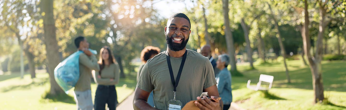volunteers at a park clean-up